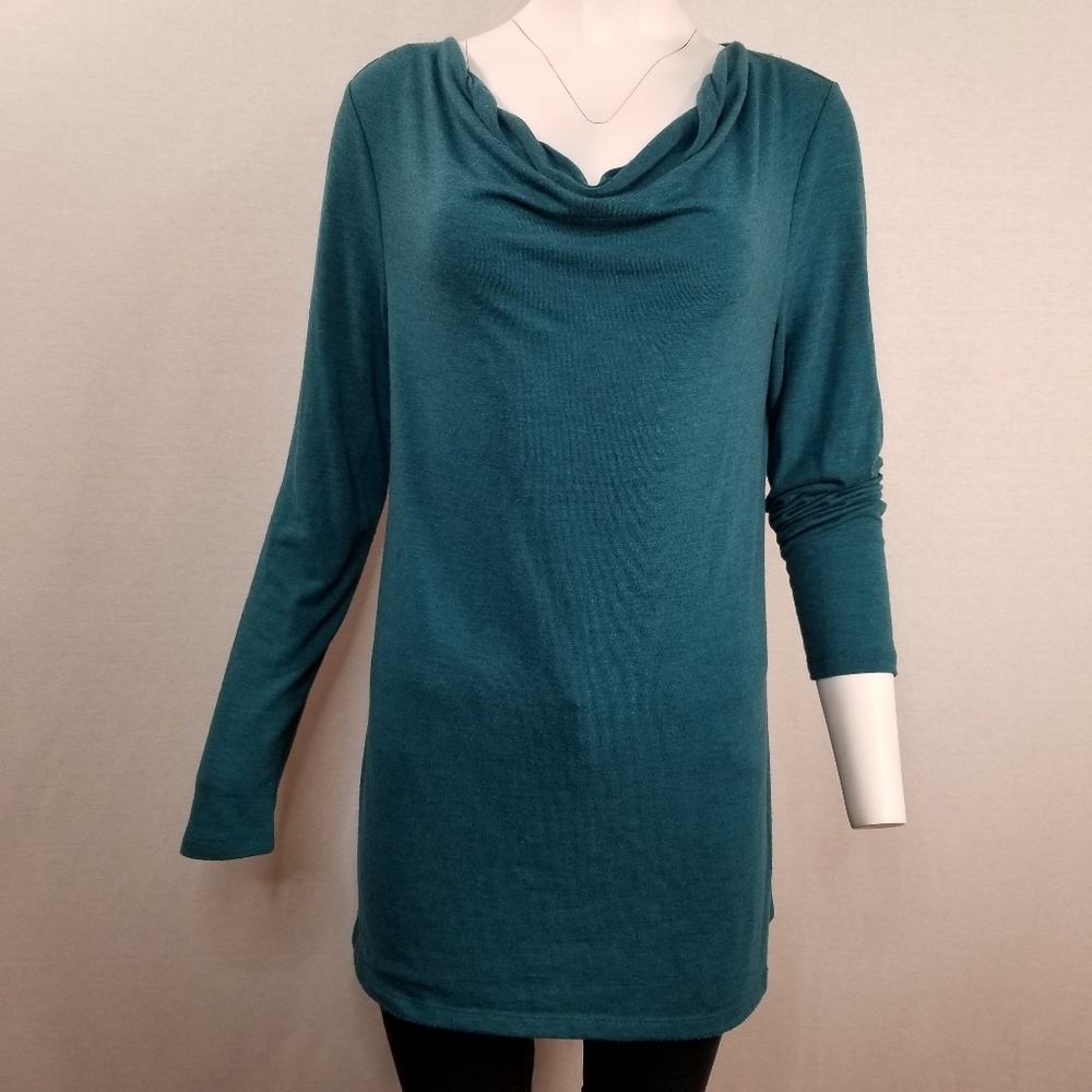ANN TAYLOR Women's Cowl Neck Turquoise Tunic Sz L